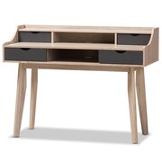 BAXTON STUDIO Fella Mid-Century Modern 4-Drawer Oak and Grey Wood Study Desk 138-7714